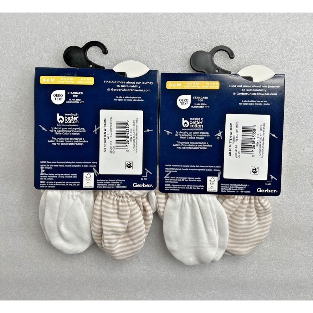 8 Pack Gerber Mittens No Scratch Neutral‎ Colors Unisex Baby 0-6 Months  NEW - Picture 3 of 7